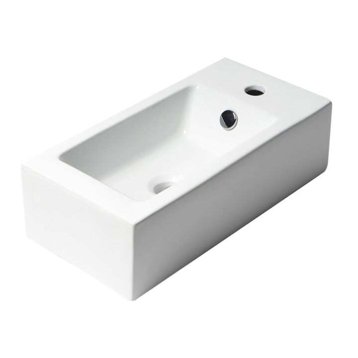 ALFI brand White 20 Small Rectangular Wall Mounted Ceramic Sink with Faucet Hole