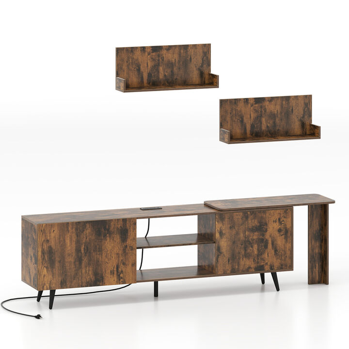Modern TV Stand with 2 Wall Shelves and Charging Station Outlet