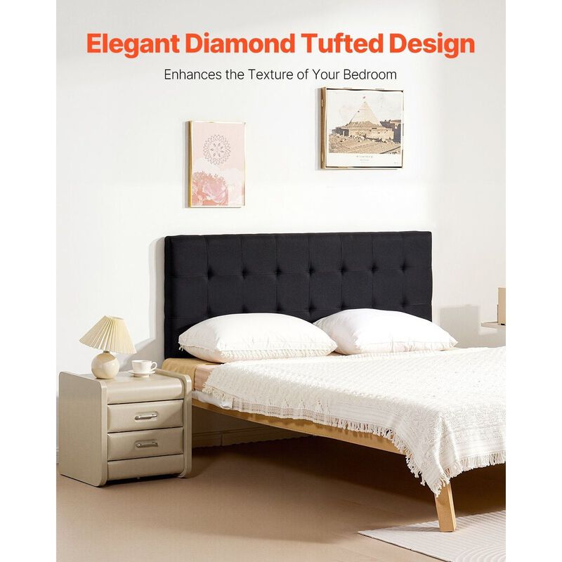 Adjustable Queen Headboard, Diamond Tufted Upholstered Bed Backboard, Black image number 7