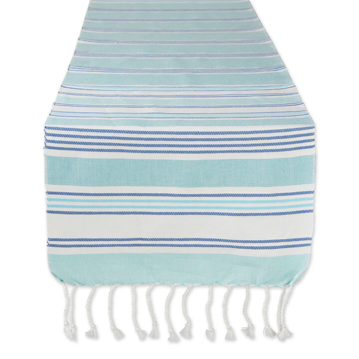 14" x 72" Blue and White Tidal Stripe Fouta Decorative Table Runner
