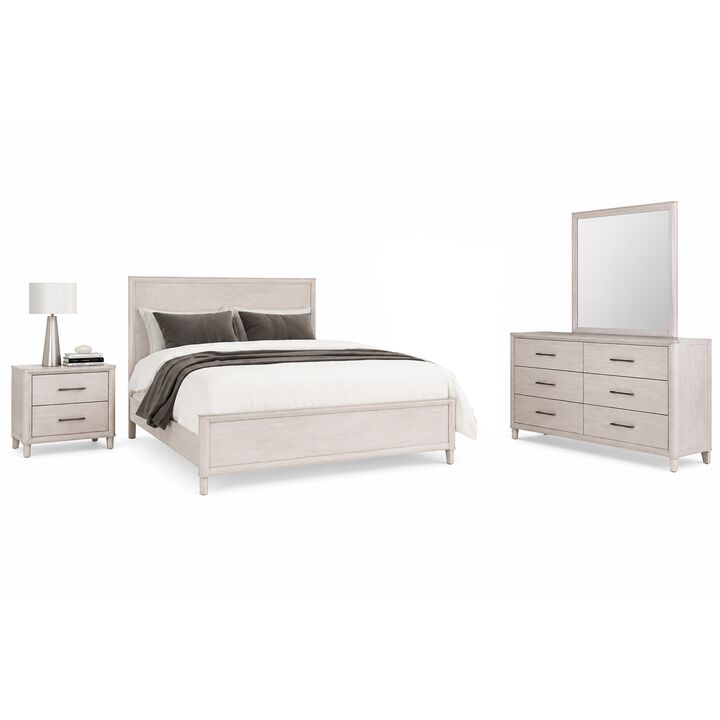Reham 4pc Queen Bedroom Set, Nightstand, Mirror, White Wash Brown Wood