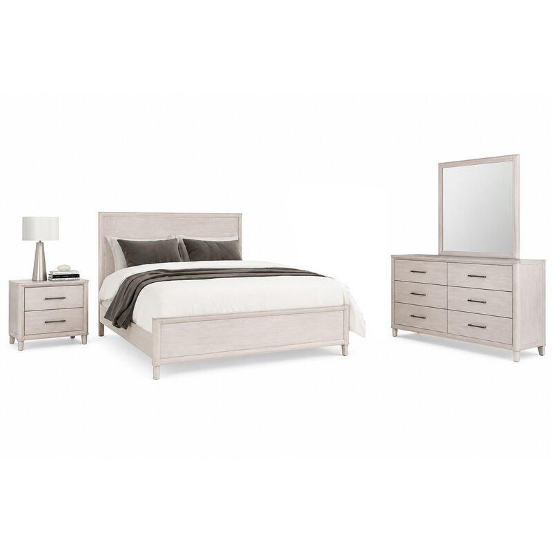 Reham 4pc Queen Bedroom Set, Nightstand, Mirror, White Wash Brown Wood image number 0