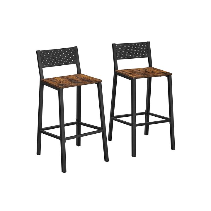 BreeBe Set of 2 Industrial Bar Stools with Backrest