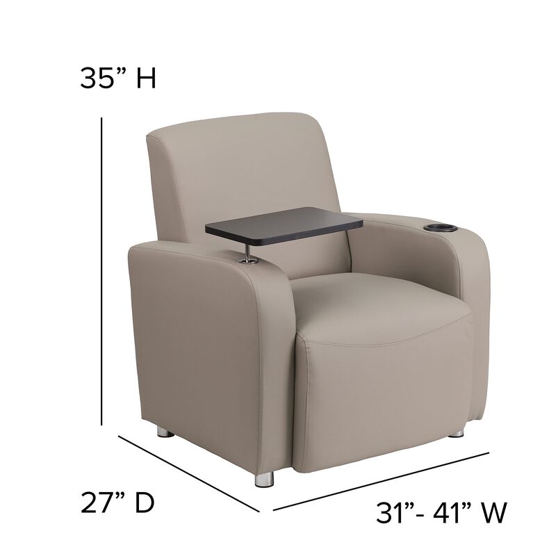 Flash Furniture George Gray LeatherSoft Guest Chair with Tablet Arm, Chrome Legs and Cup Holder