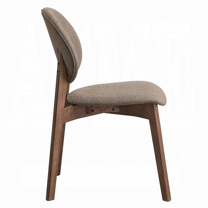 Hamza Side Dining Chair Set of 2, Light Brown Linen, Walnut Rubberwood
