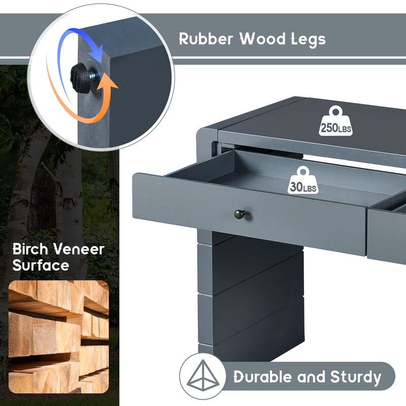 Curved Console Table with Storage, Wooden Entryway Table with 2 Drawers