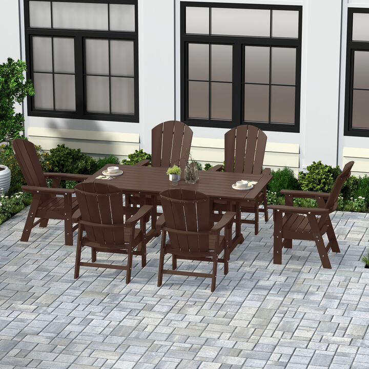 WestinTrends 7 Piece Outdoor Patio Dining Table and Adirondack Armchair Set