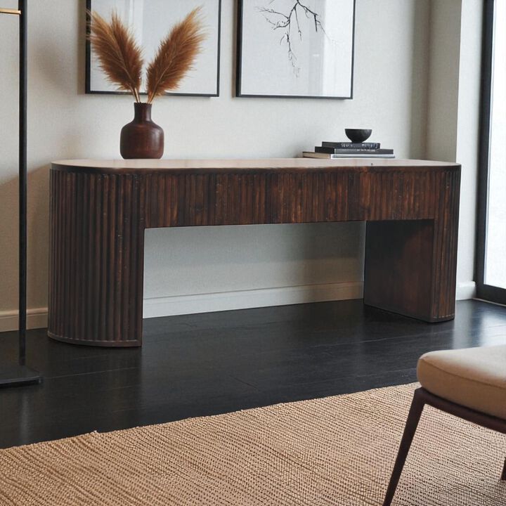 Artisan Furniture Solid Wood Velvet Mocha Fluted Console Table,Black