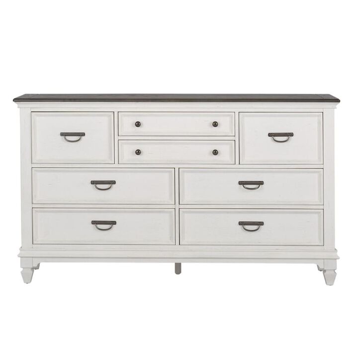 Liberty Furniture Allyson Park 8 Drawer Dresser in Wirebrushed White w/ Charcoal Top