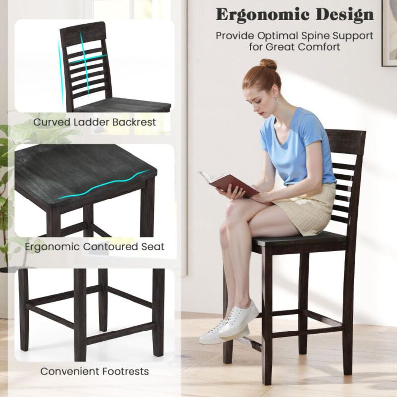 Hivvago 3-Piece Counter-Height Dining Table Set for 2 with Rubber Wood Frame and Footrest