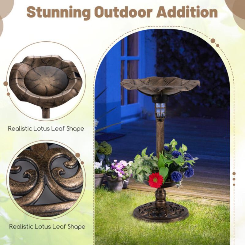 Hivvago Standing Pedestal Birdbath and Feeder Combo with Lotus Leaf Bowl