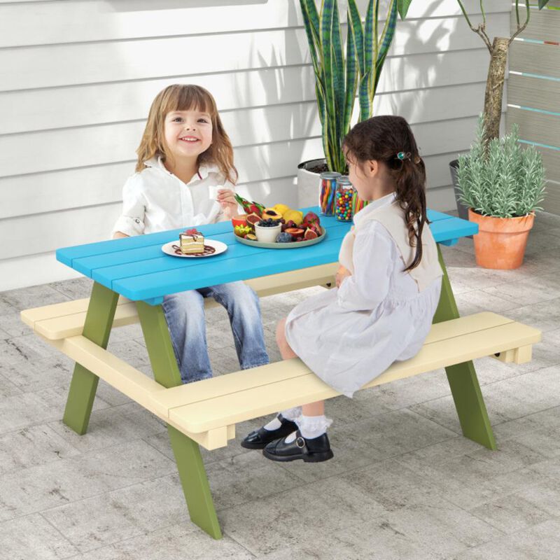 Hivvago Kids Wooden Picnic Table Set Toddler Activity and Dining Table with Built-in Benches