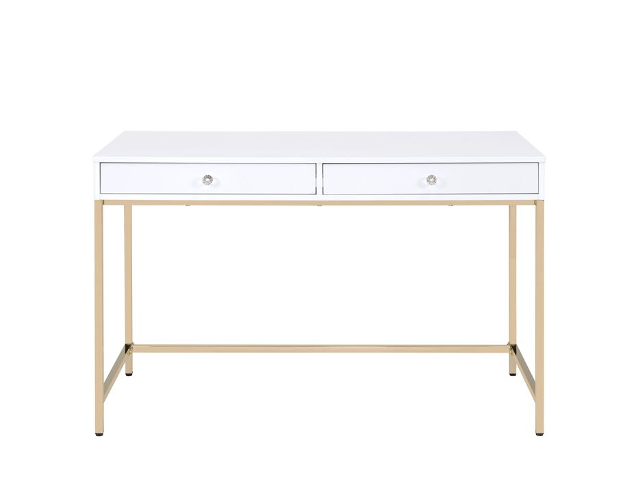 Ottey Vanity Desk in White High Gloss & Gold Finish AC00899