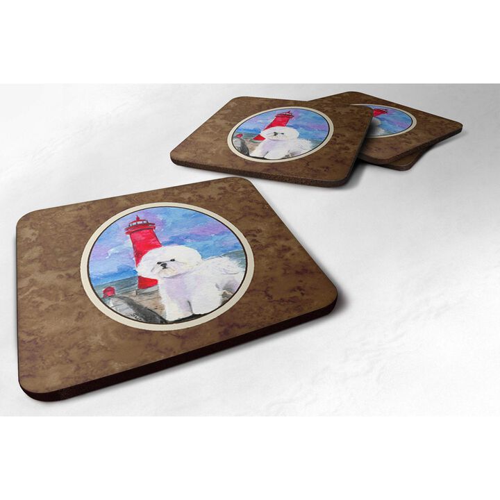Caroline's Treasures SS8891FC Lighthouse with Bichon Frise Foam Coasters Set of 4 (Set of 4), 3.5 H x 3.5 W, Multicolor