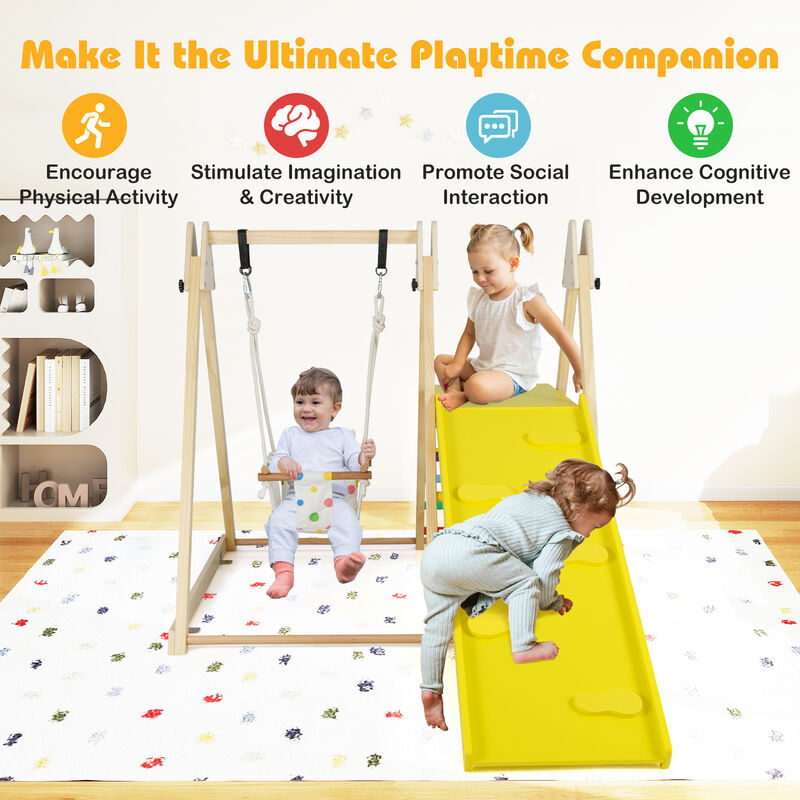 Indoor 4-in-1 Jungle Gym with Swing and Climbing Ramp for Toddlers-Multicolor image number 4