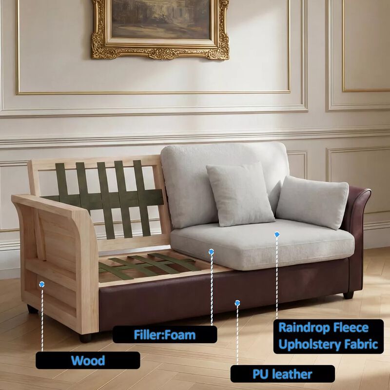 Vipbear 78 Inch 2-Seater Loveseat Sofa, Chenille & PU Leather Upholstered Couch with Cushions image number 5