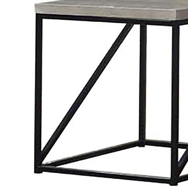 Industrial Style Minimal End Table With Wooden Top And Metallic Base, Gray image number 3