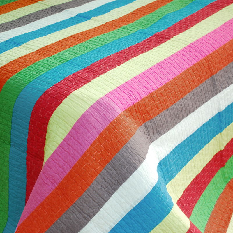 3PC Cotton Vermicelli-Quilted Printed Quilt Set Soft Lightweight Bedding image number 3