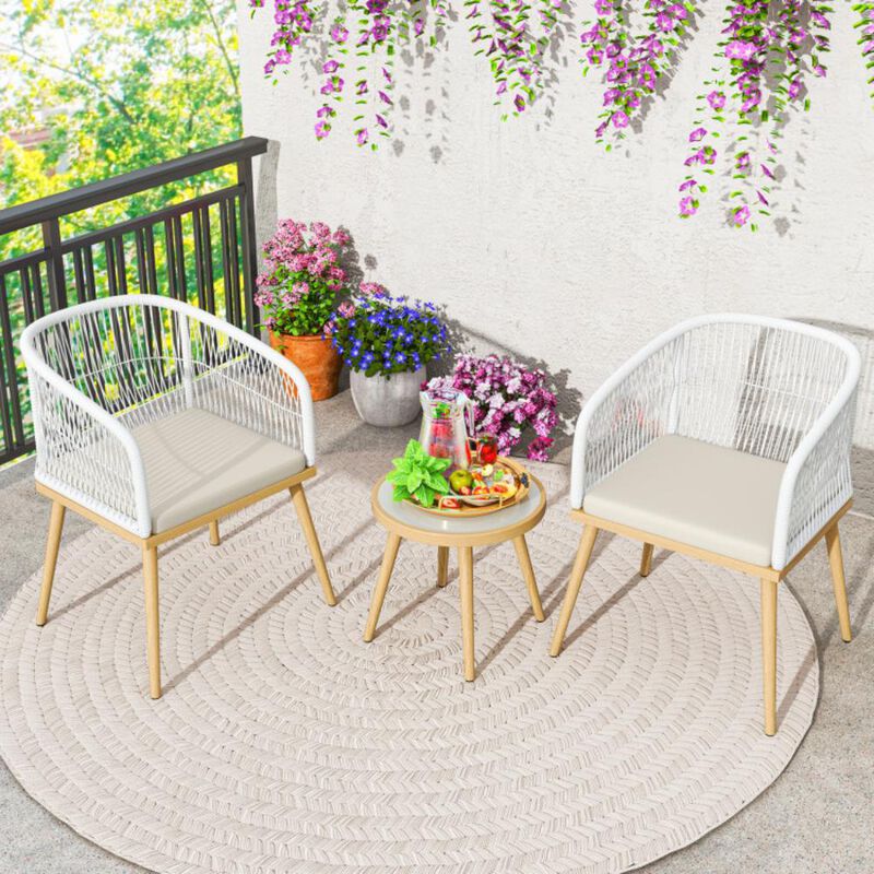 Hivvago 3 Pieces Outdoor Bistro PE Wicker Conversation Furniture Set