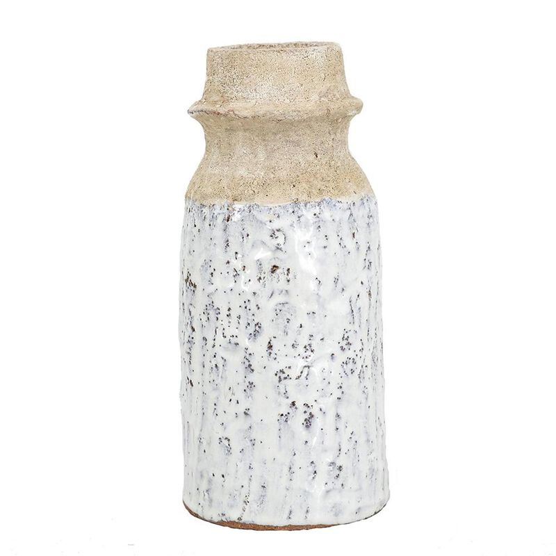 HomeRoots 10" Beige And Ivory Cylinder Terracotta Table Vase image number 0
