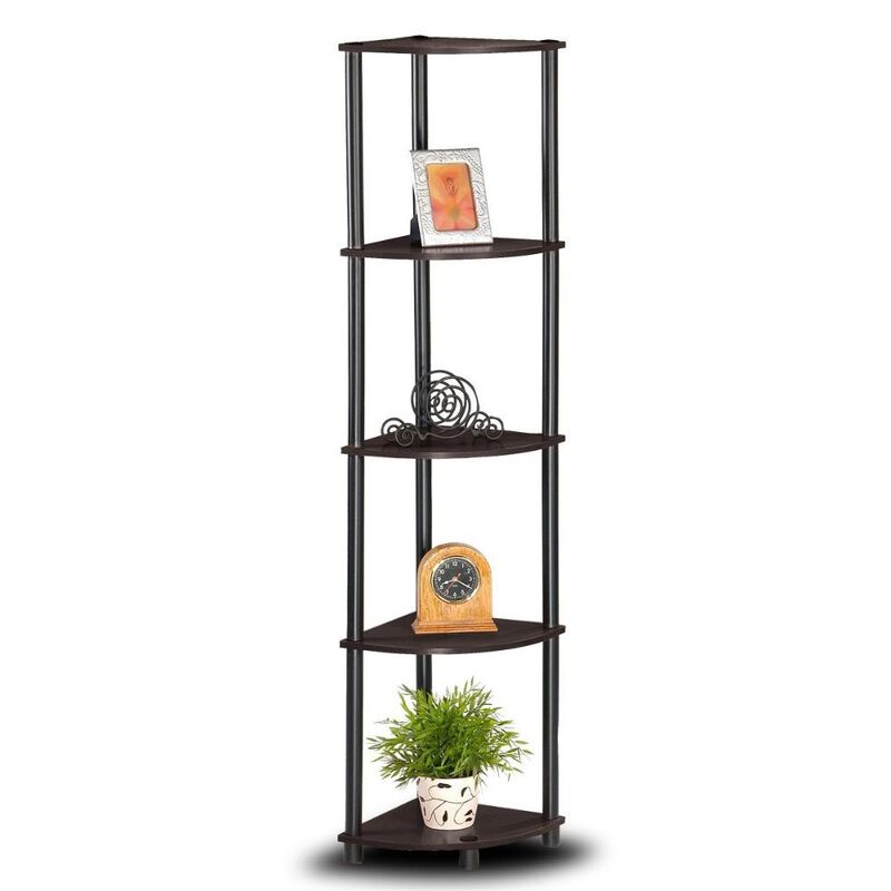 5-Tier Corner Display Shelf Bookcase in Espresso & Black