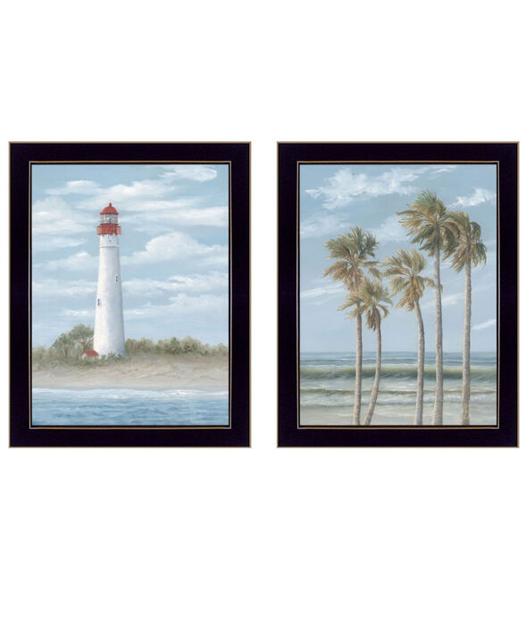 HomeRoots Set Of Two Cape May Lighthouse And Palm Trees Black Framed Wall Art