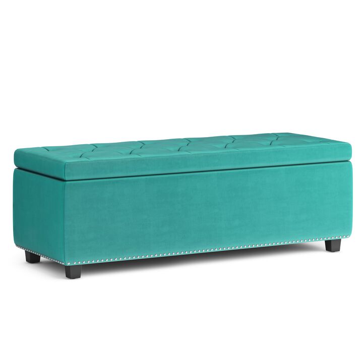 Hamilton Storage Ottoman in Aqua Blue Velvet Fabric