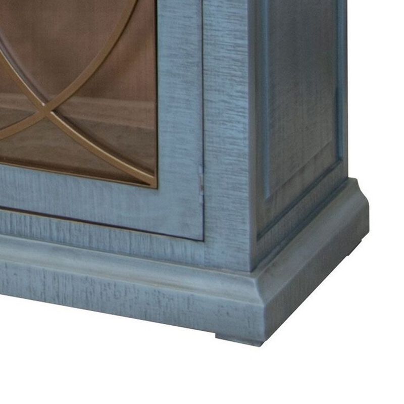 Miln 77 Inch Sideboard Console, Blue Pine Wood, 4 Doors, Gold Accents image number 3