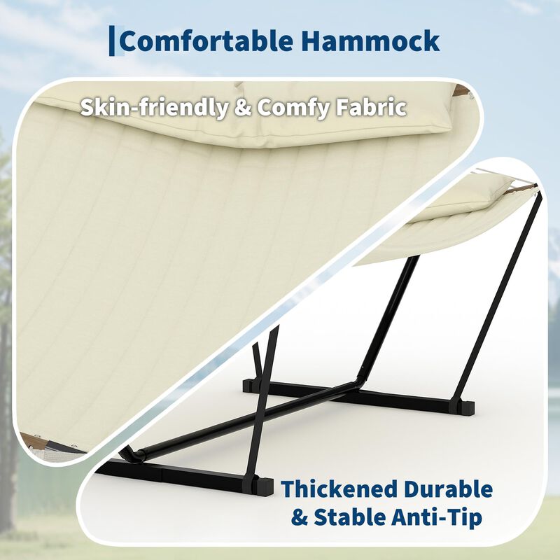 12FT Double Hammock with Heavy-Duty Stand &ndash; 2 Person, 450 lbs, Weather-Resistant Fabric, Hardwood Bar & Carry Bag image number 1