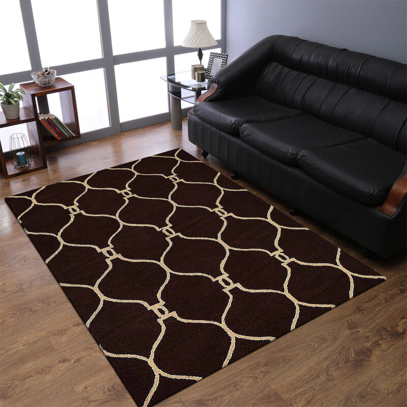 RUGSOTIC CARPETS HAND TUFTED WOOL ECO-FRIENDLY AREA RUGS  - Rectangle Shape, Brown & Beige, Geometric Modern Design, High Pile Handmade Area Rugs for Living Room, Bed Room (K01004) image number 1
