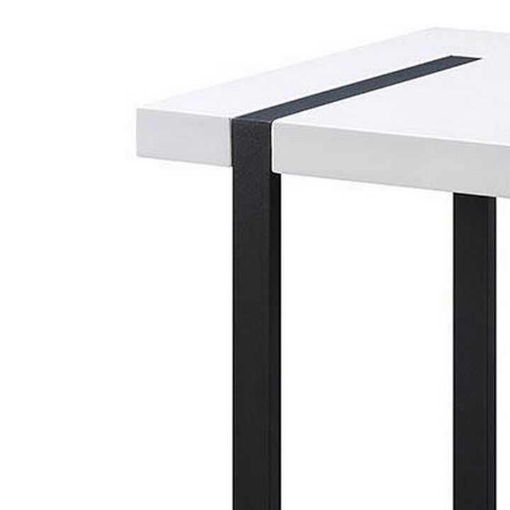 Two Tone Modern End Table with Metal Legs, White and Black-Benzara
