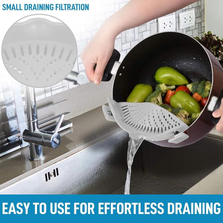 Silicone Kitchen Strainer with Adjustable Clip Fits Most Pots and Bowls