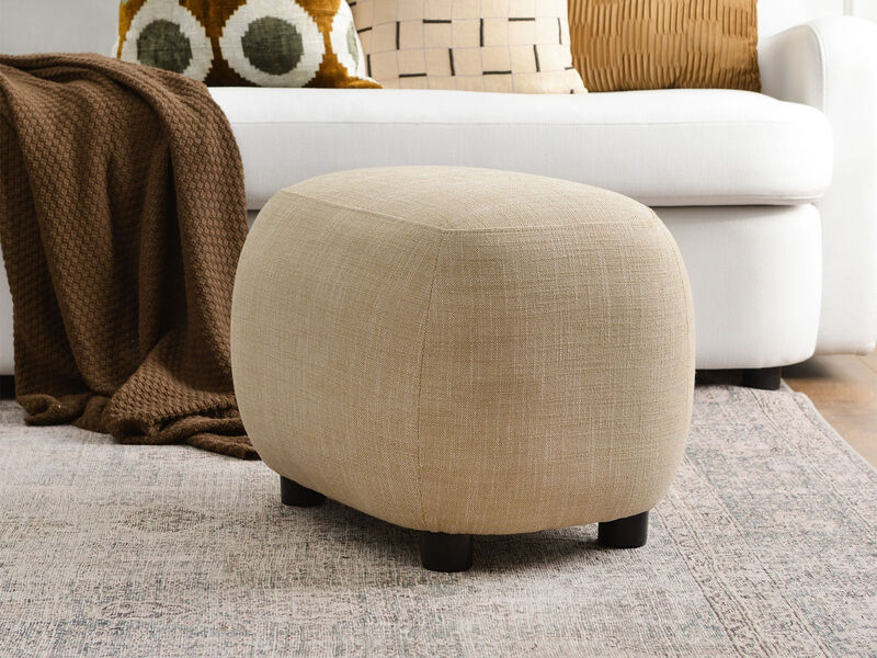 KINWELL Linen Blend Upholstered Ottoman Footrest, Textured Weave Entryway Footstool image number 1