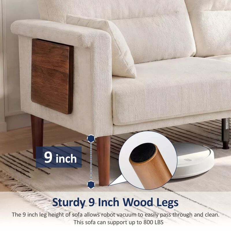 Vipbear 69" Chenille Loveseat Sofa with Foldable Side Tray Table, Thick Deep Cushion 2-Seater Couch image number 6