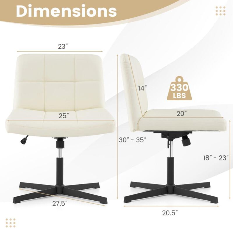 Hivvago PU Leather Upholstered Cross-legged Office Chair with Oversized U-shaped Seat for Home Office Make Up