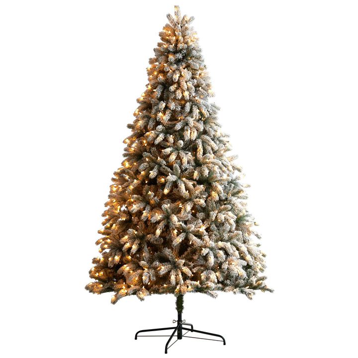 Nearly Natural 9-ft Flocked South Carolina Spruce Artificial Christmas Tree with 850 Clear Lights and 2329 Bendable Branches