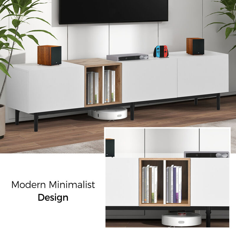 Modern TV Stand for 80" TV with 3 Doors, Media Console Table, Entertainment Center with Large Storage Cabinet for Living Room, Bedroom