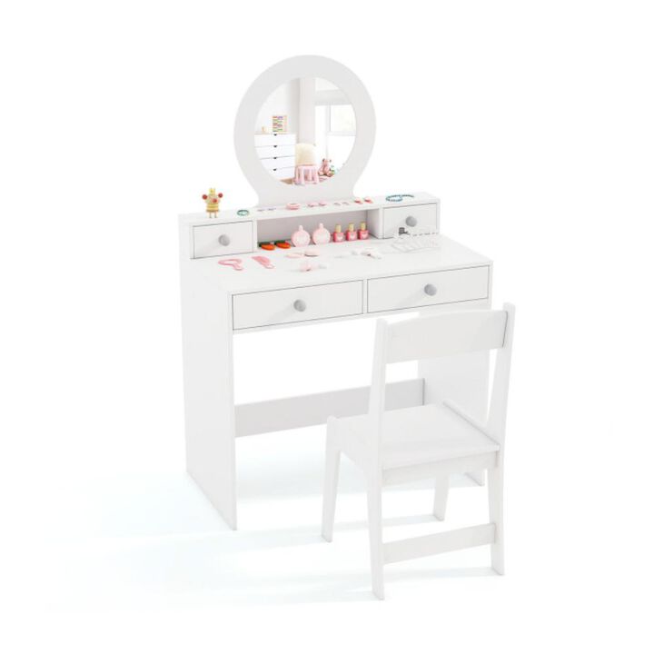 Hivvago Kids Vanity Set with Mirror Princess Makeup Dressing Desk and Chair Set with Mirror