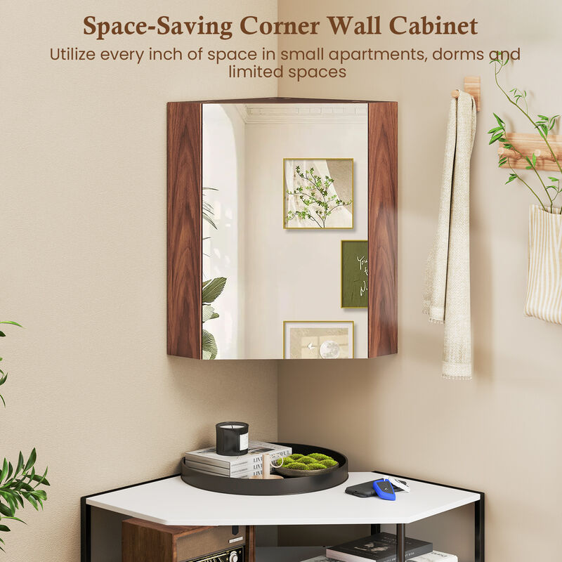 Corner Medicine Cabinet with Mirror with Open Mirror Door and Adjustable Shelf