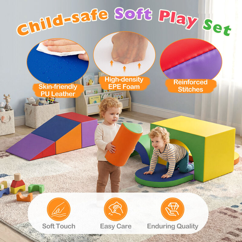 Toddler Soft Play Set, 7-Piece Foam Climbing Blocks with PU Leather image number 5