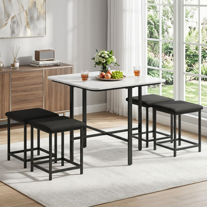 5 Piece Dining Table Set with 4 Cushioned Stools and Durable Metal Frame for Small Spaces
