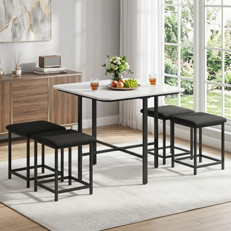 5 Piece Dining Table Set with 4 Cushioned Stools and Durable Metal Frame for Small Spaces image number 1