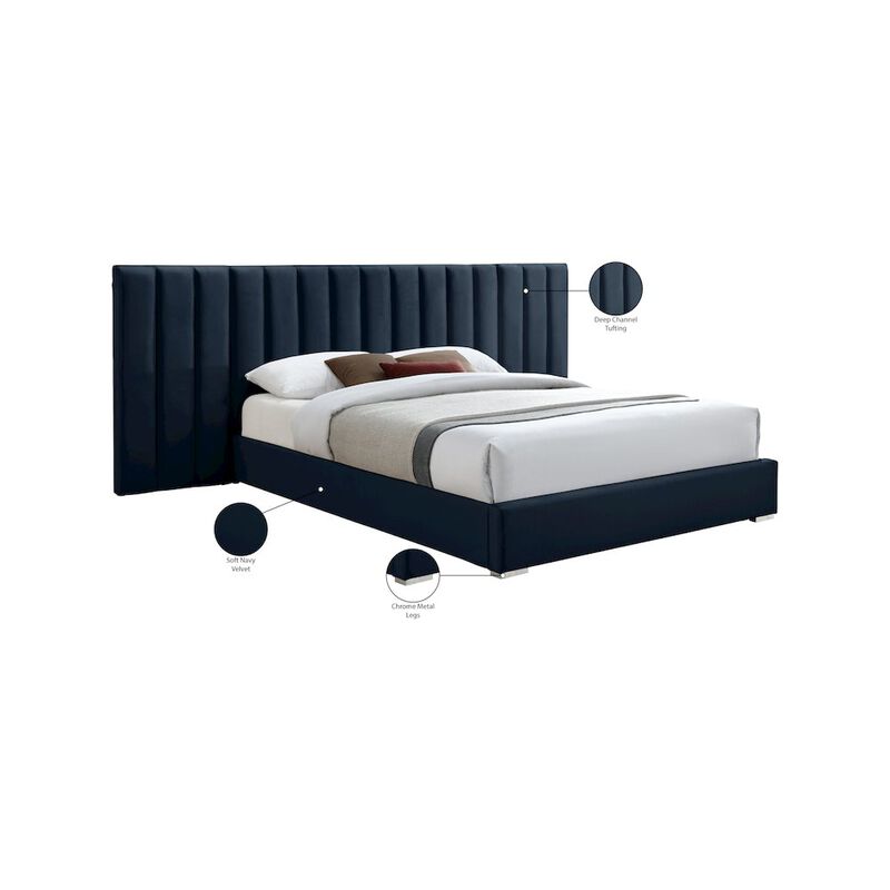 Meridian Furniture Pablo Navy Velvet King Bed