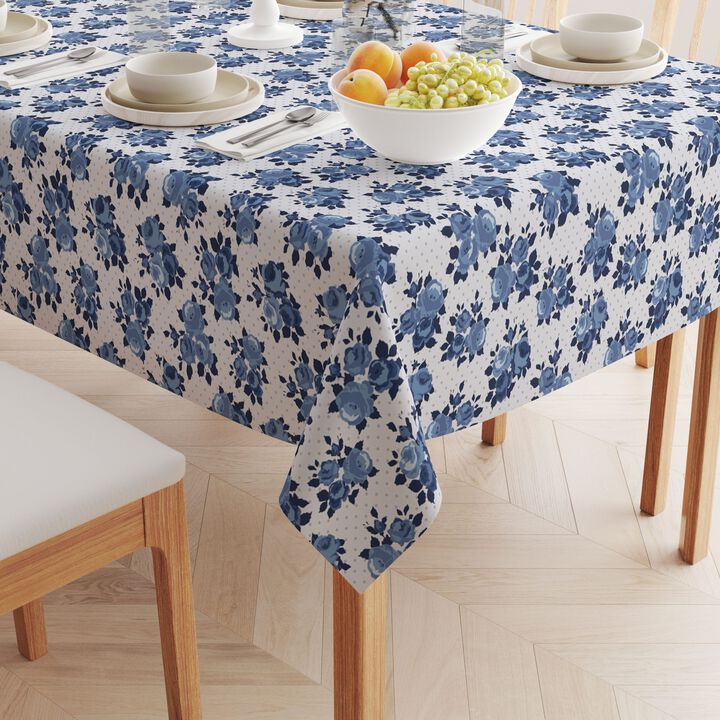 Fabric Textile Products, Inc. Square Tablecloth, 100% Cotton, Blue Floral & Dots