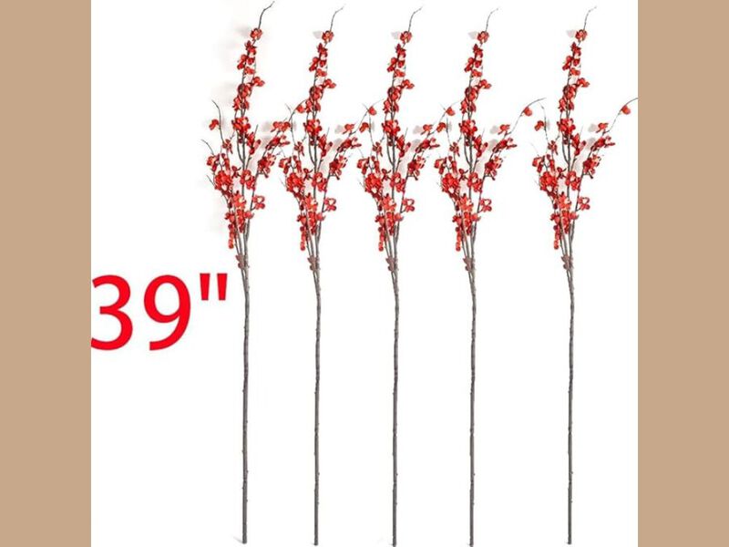 5 Piece Red Artificial Greenery Stems Wedding Centerpiece Decor image number 2