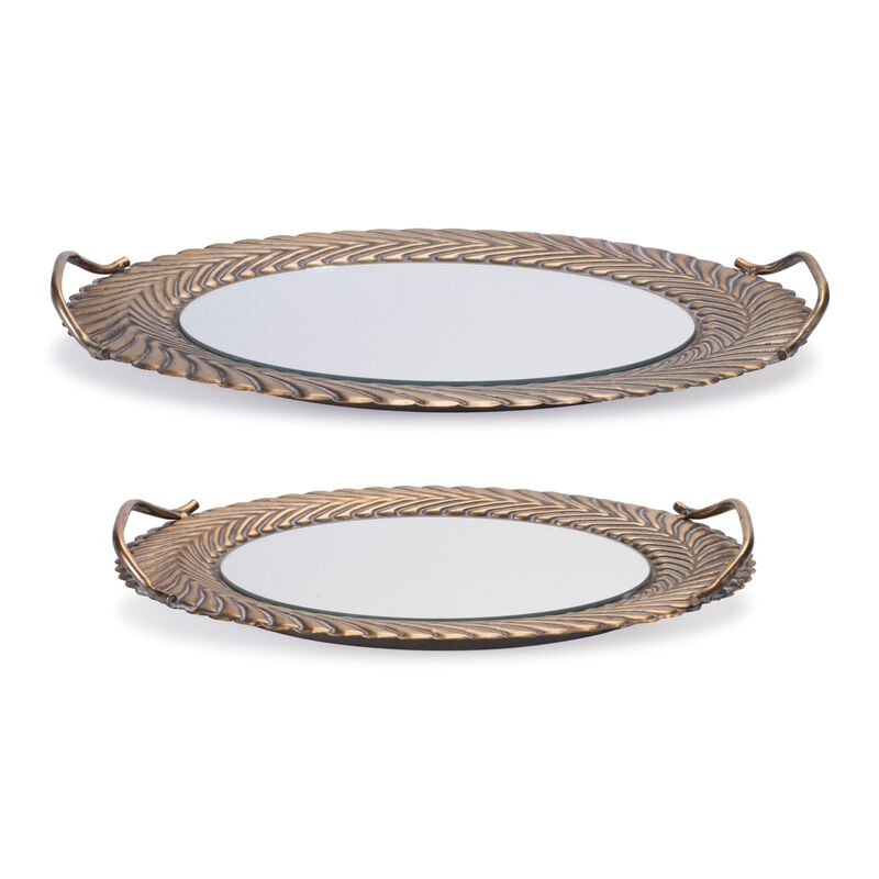 Set of 2 Mirror Trays with Ornate Metal Frames for Vanity, Table, or Decor Display
