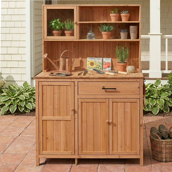 Merax Fir Wood Garden Potting Bench & Patio Kitchen Island