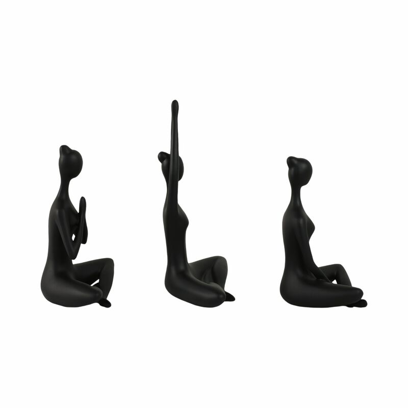 Resin, S/3 10"h Yoga Ladies, Black image number 2