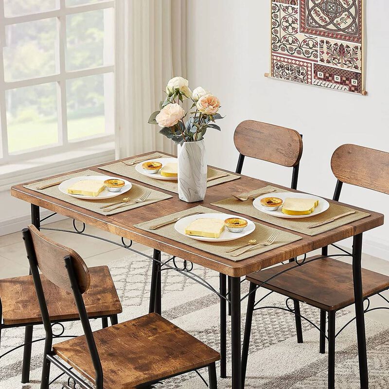 5-Piece Dining Set – Industrial Style Table with Wood Top & 4 Matching Chairs