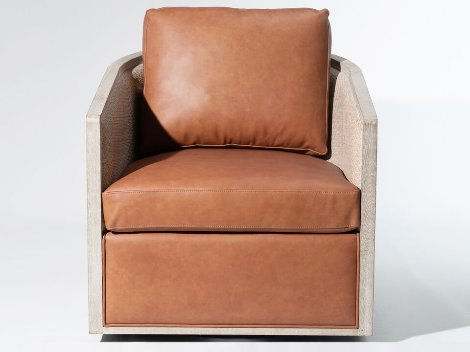 Claude Genuine Leather Swivel Cane Chair